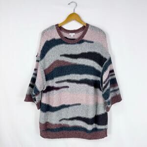 J Jill Pure Jill Sweater Women's Landscape Wave Sweater Knit Top XL Green Mauve